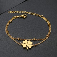 AABVOY Gold Plated Stainless Steel Clover Leaf Bracelet | Elegant Four-Leaf Clover Design | Adjustable Fit | Tarnish-Resistant | Lucky Charm